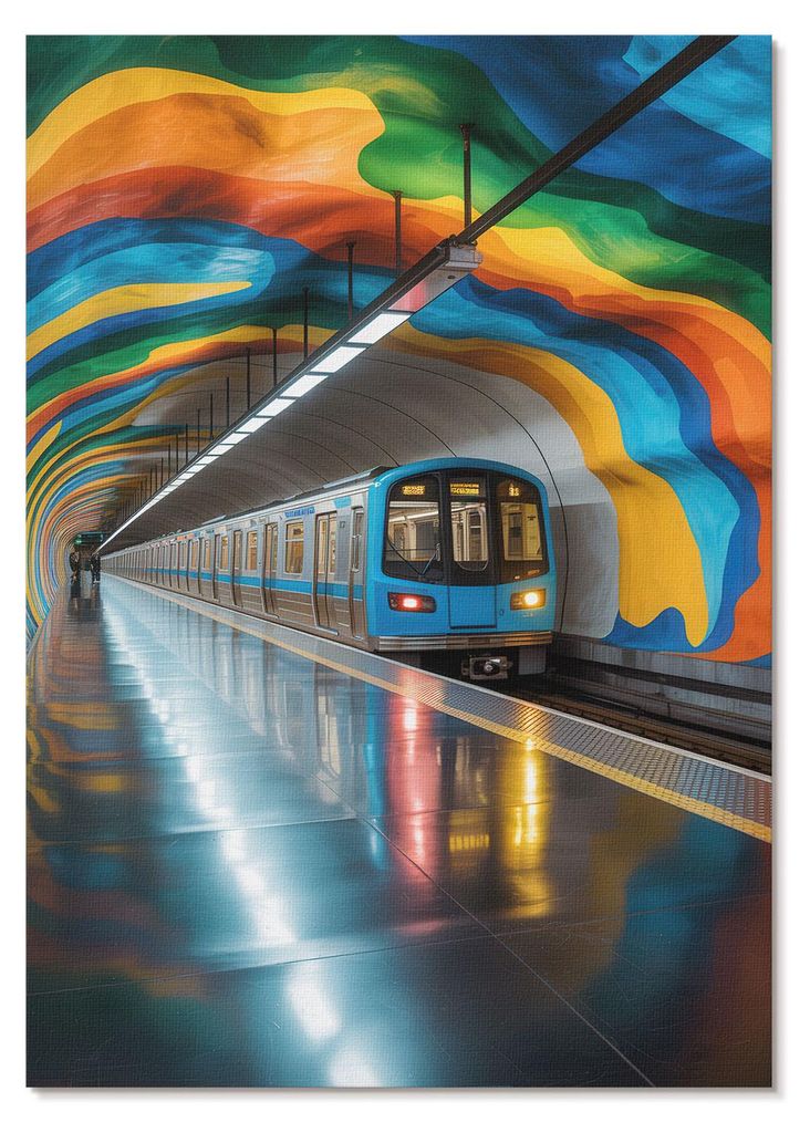 POSTER - 59x84 cm (A1) - Parallel Form - Die leuchtenden Regenbogenfarben der Decke über der U-Bahn - Wandbild für Wohnzimmer Schlafzimmer & Flur...