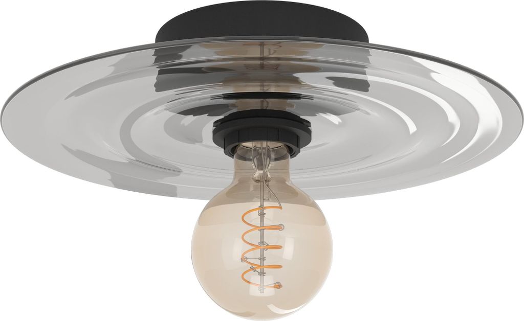 EGLO Deckenleuchte Lintmill, dekorative Deckenlampe Rauchglas, Lampe Decke Wohnzimmer, Wohnzimmerlampe aus Metall in Schwarz und Messing, Ø 30 cm