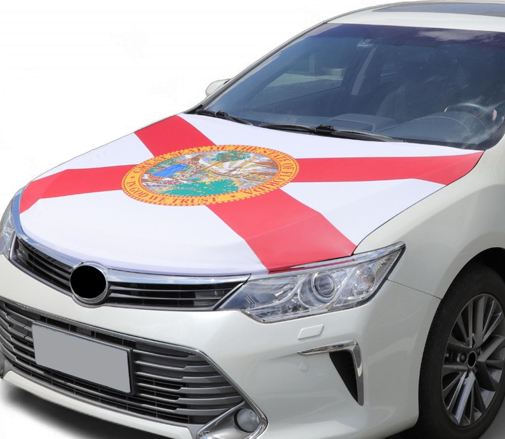 Auto Motorhaubenabdeckung 63x47 Zoll Polyester Auto Motorhauben Banner Flagge Florida Muster 1 Stück