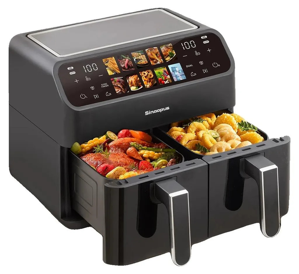 Friteuse à air pour repas complets - Double bac et fonction four 10-en-1