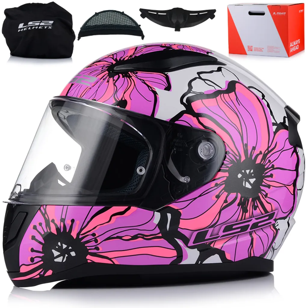 Casque LS2 FF353 Rapid Poppies Pink XS Léger avec Écran Anti-Rayures