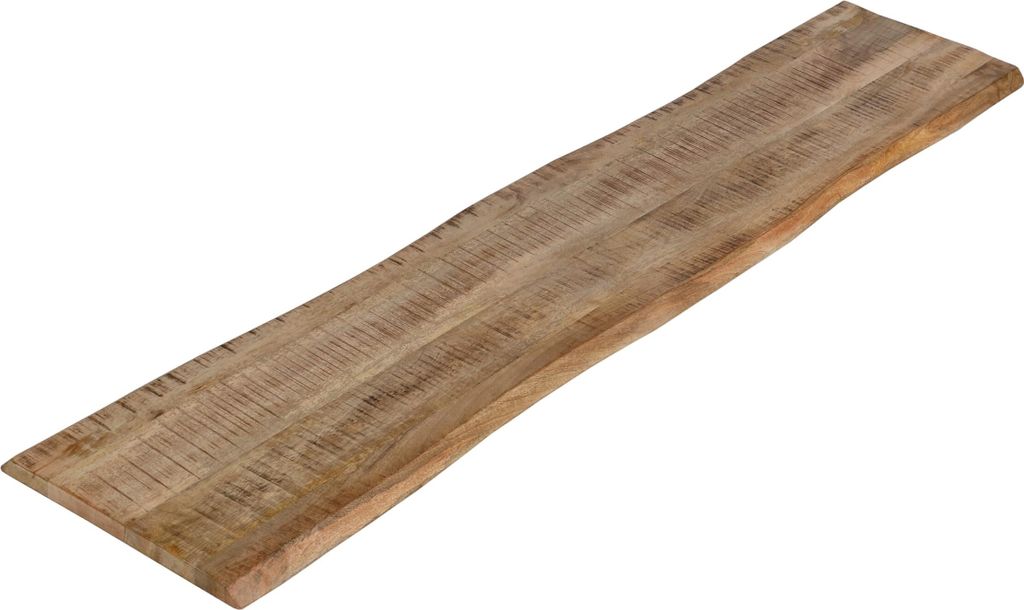 Holzplatte 200x40 cm Curtis, Bretter aus Mangoholz massiv + raue Oberfläche, Baumkanten-Platte für Heimwerker, geeignet für Arbeitsplatten, Tisc...