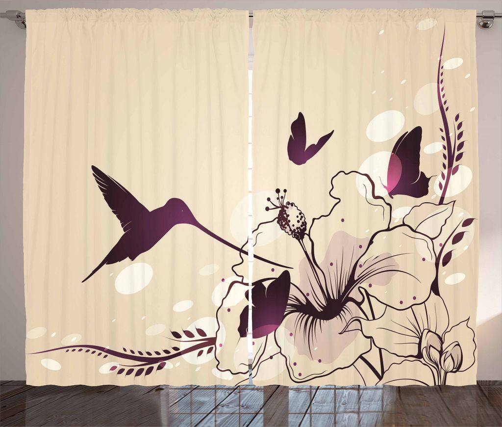ABAKUHAUS Vögel Rustikaler Gardine, Flappy Tiny Hummingbirds, Schlafzimmer Kräuselband Vorhang mit Schlaufen und Haken, 280 x 245 cm, Blasse Pfir...