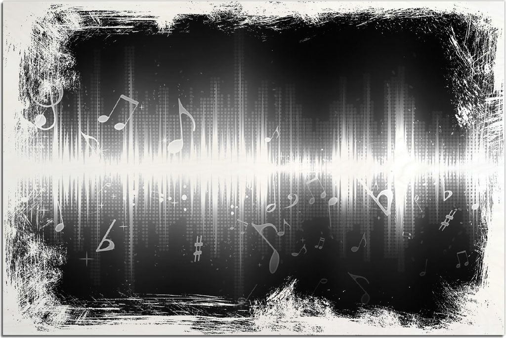 Kunstdrucke Wandbilder Holz in : Brillante Farben, Größe 60 x 90 cm Motiv Noten der Musik in schwarz und weiß