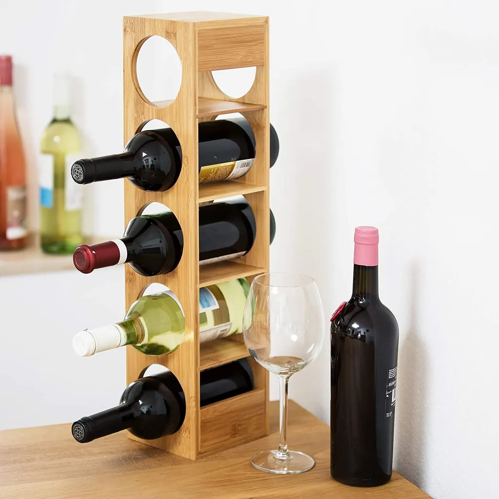 Range-bouteilles horizontal en bambou pour 5 bouteilles de vin bio