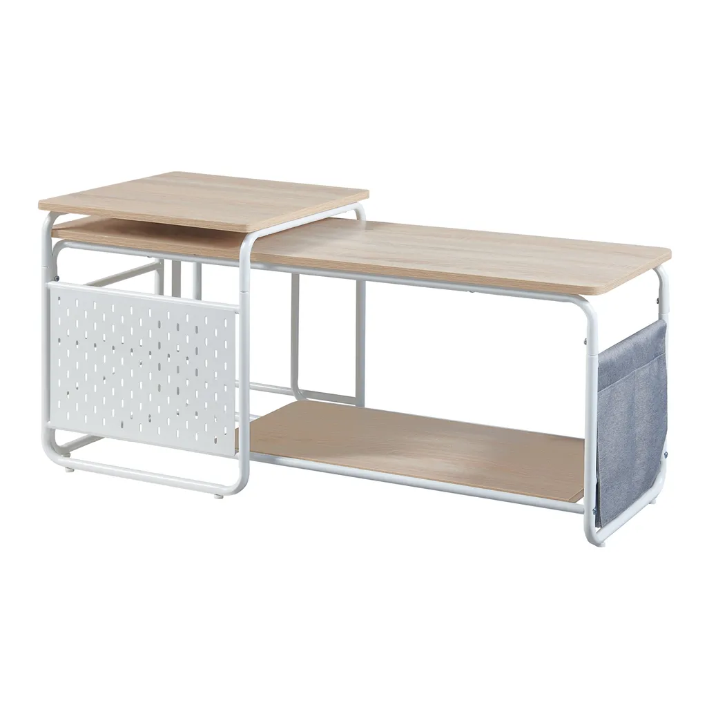 Table de télévision Dyrøy blanc et chêne avec table d'appoint