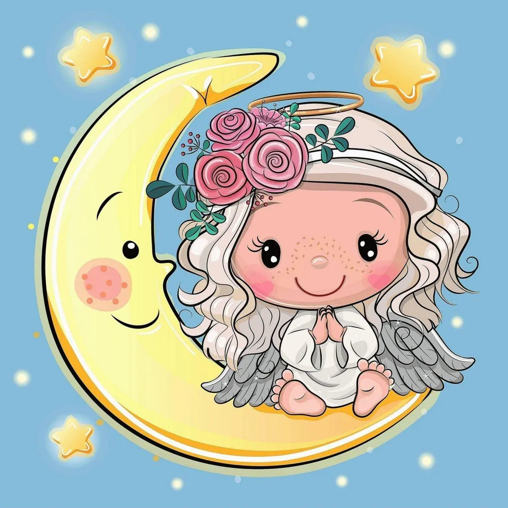 Broderie de diamants Fillette de lune 35x35 cm - Fini les murs vides et tristes