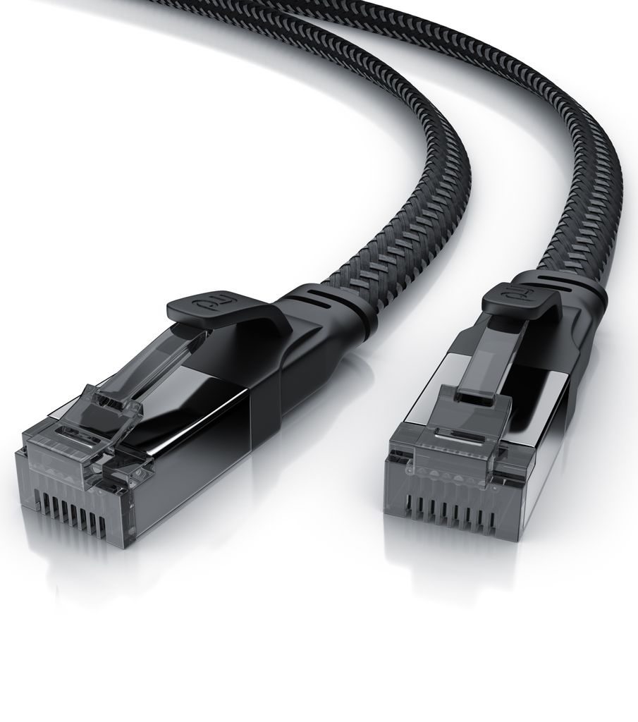 Primewire CAT 8.1 Netzwerkkabel Flach 40 Gbits, Baumwollmantel, LAN Kabel Patchkabel, Gigabit RJ45 Ethernet Cable, Flachbandkabel Verlegekabel - 0,25m