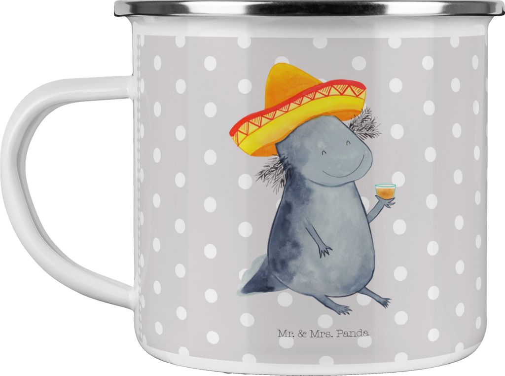 Mr. & Mrs. Panda Pott Axolotl Tequila - Grau Pastell - Geschenk, Party, Mexico, Mexiko, trinken, Spruch, Emaille Becher, Sombrero, Teetasse, Tasse,...