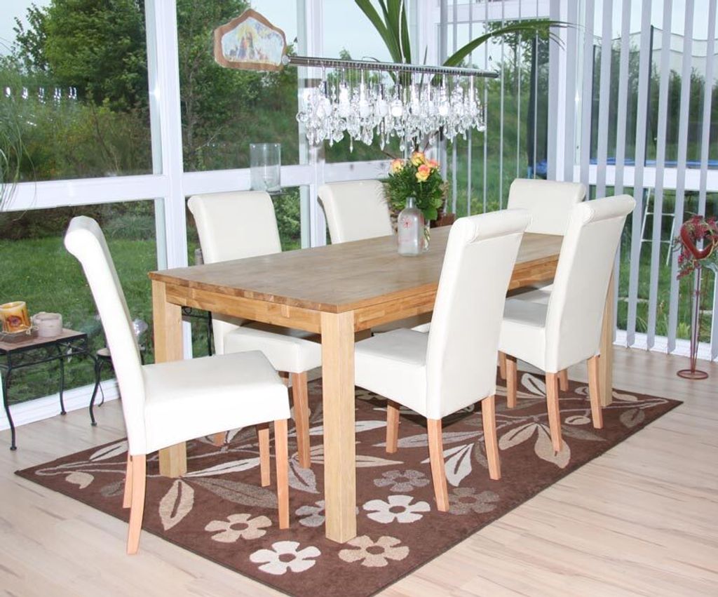6er-Set Esszimmerstuhl Stuhl Küchenstuhl Novara II, Leder creme, helle Beine