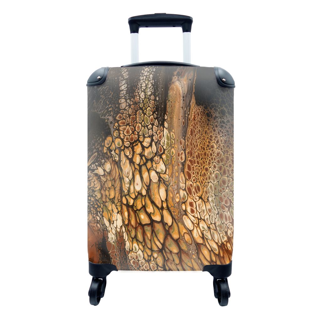 MuchoWow Koffer Handgepäck Trolley Rollkoffer Kleine Reisekoffer mit 4 Rollen - Acrylfarbe - Braun - Abstrakt - Cabin Size < 55x40x23 cm & 55x40...