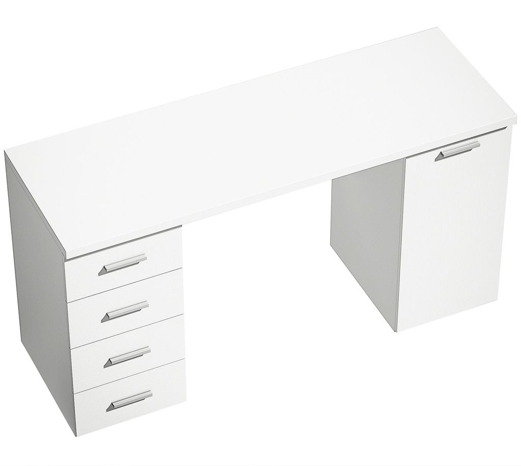 Computertisch mit 4 Schubladen und Schrank, 140 cm Schreibtisch für Arbeitszimmer, Weiß Holzoptik