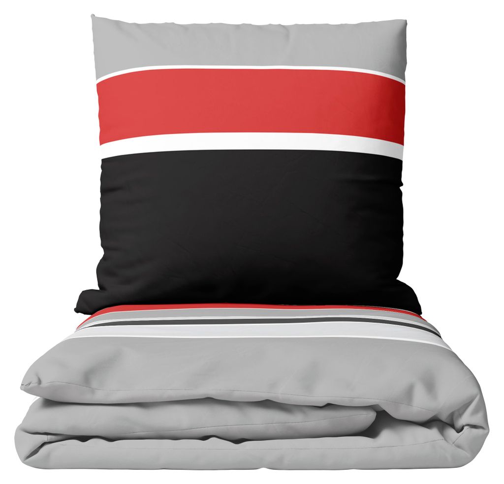 Baumwolle Bettwäsche Set 135x200 cm 80x80 cm Grau Rot Produktbild 