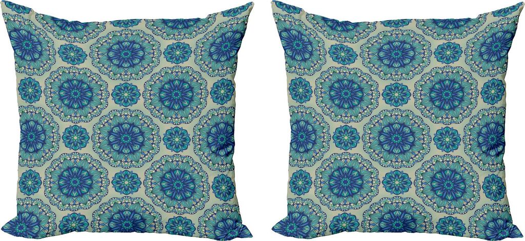 ABAKUHAUS Mandala Kissenbezug Set (2Stück), Oriental Geometrische Blumenelemente Dekoratives Grün-Blau-Töne, 50 x 50 cm, Mehrfarbig