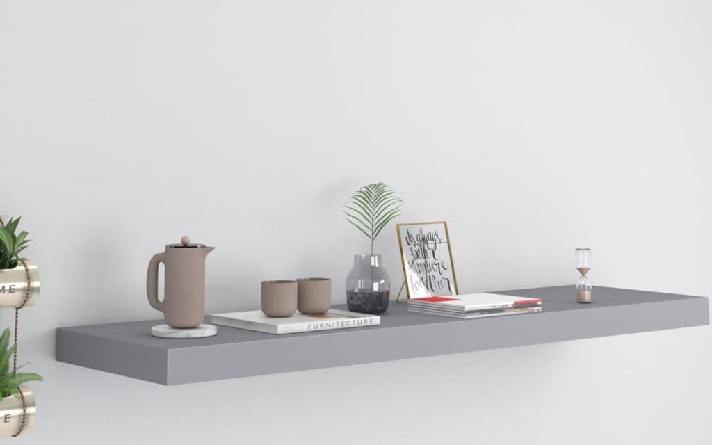 The Living Store Schweberegal Grau 90x23,5x3,8 cm MDF
