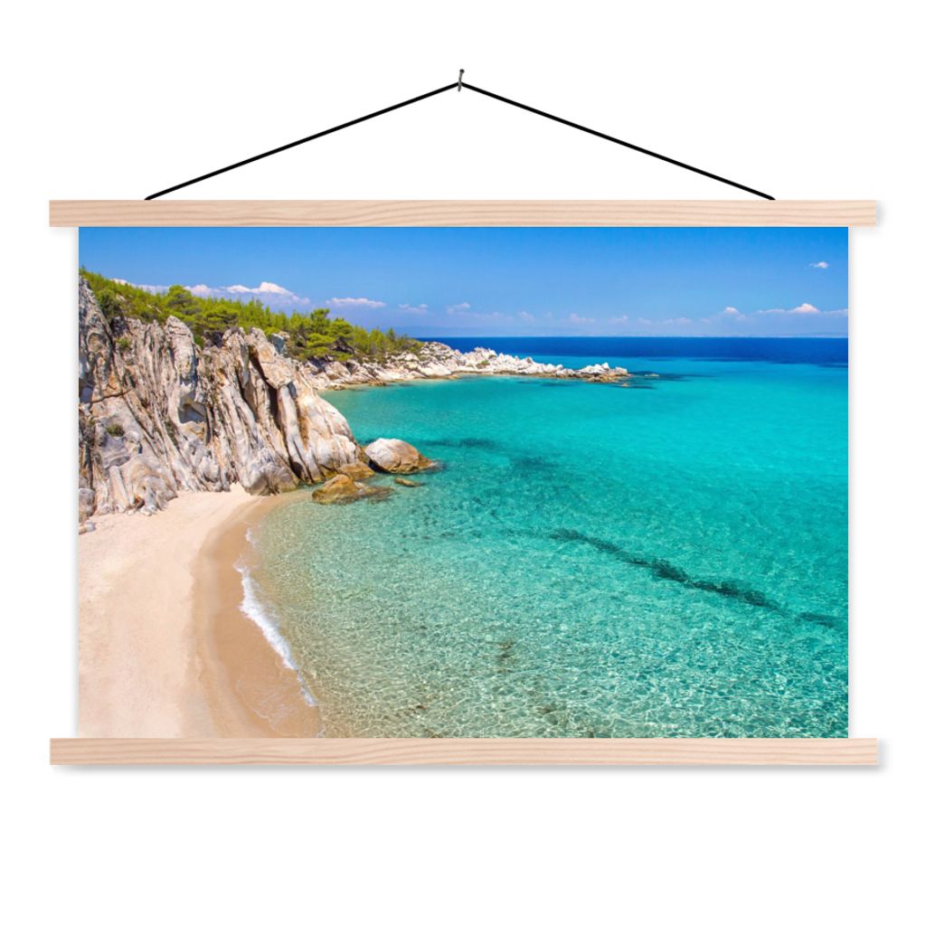 MuchoWow Textilposter Meer - Strand - Sommer 120x80 cm mit holzfarbenen Rahmen - Aufhängeset