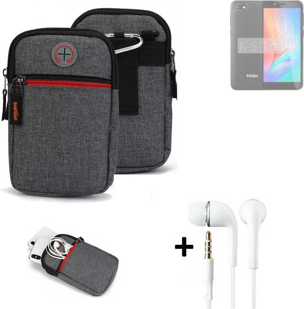 K-S-Trade Gürteltaasche + Kopfhörer kompatibel mit Haier Alpha A2 Lite Handy Tasche Holster Schutz Hülle Handy Hülle grau Zusatzfächer 1x