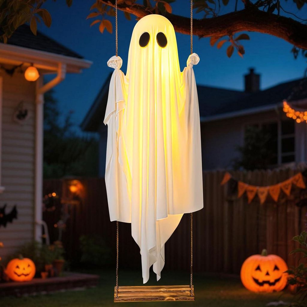 100CM Halloween DekoGeist Hängend mit Lichterkette, Geister Produktbild 