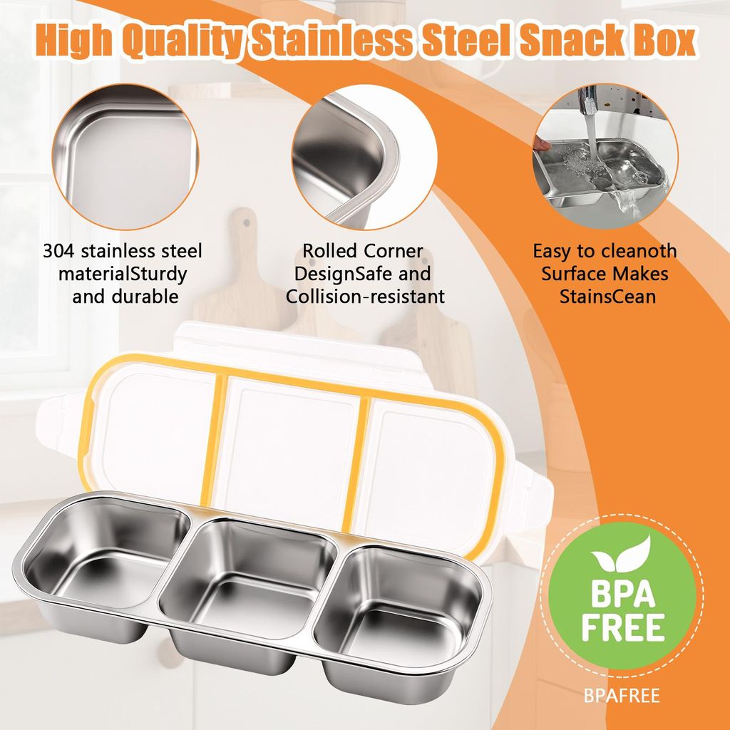 UnboxG Edelstahl Snackbox 2er Set 600 ml, 3 Fächer
