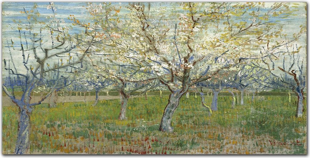 Coloray Bild aus Acryl 140 cm x 70 cm - Gehärtetes Acryl Bild auf Acrylglas Küche Wohnzimmer Wanddekoration Dekoration - Van Gogh Rosa Obstgarten