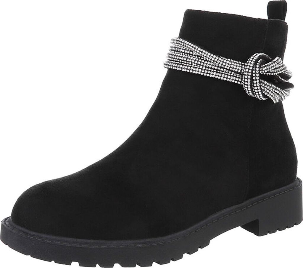 Ital-Design Damen Stiefeletten Leicht gefüttert Wildlederoptik Flache Stiefeletten 87108786 Schwarz Gr. 38