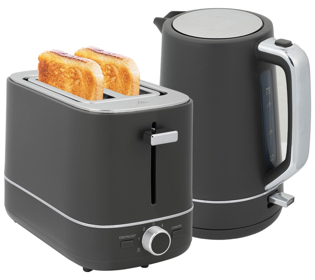 Set aus 1.7 L Wasserkocher und Toaster mit 6 Br?unungsstufen. Grau