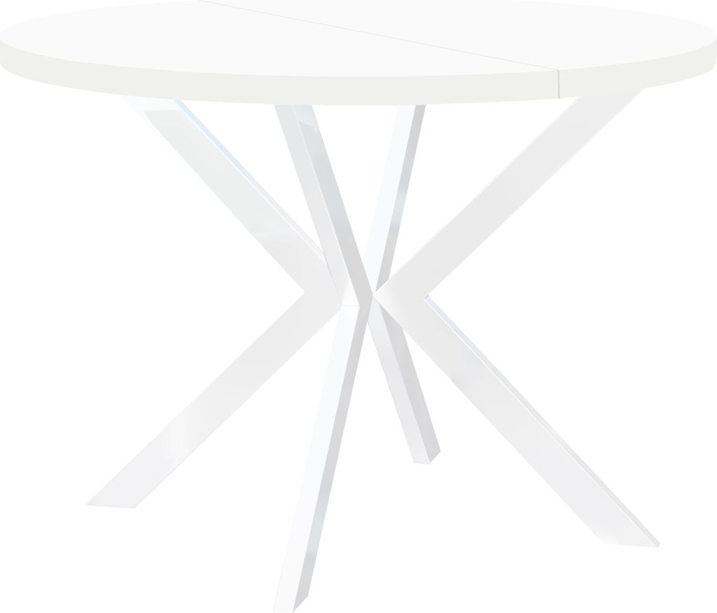 Runder Ausziehbarer Tisch für Esszimmer, ENDIK, mit Metallbeinen, Loft-Stil, Industriel, Durchmesser: 110 / 160 cm, Farbe: Weiß