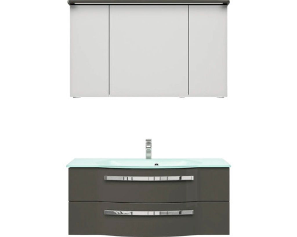 PELIPALSerie 4005 9921200212 Block bestehend aus:Glas-Waschtisch, Unterschrank, Spiegelschrank mit Kranz / 120cm