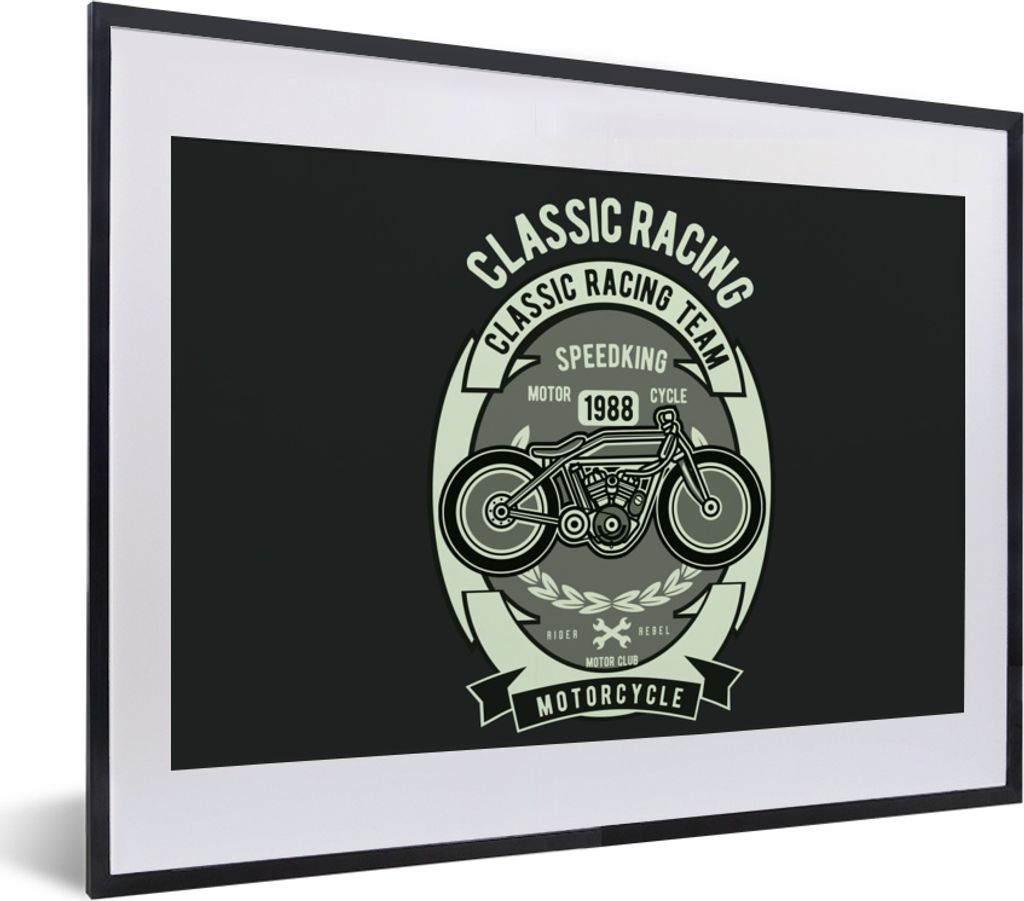 MuchoWow MuchoWow Gerahmtes Poster Motorrad - Zeichnung - Retro 40x30 cm - Poster mit zchwarzem Bilderrahmen - Bilderrahmen - Poster im Rahmen