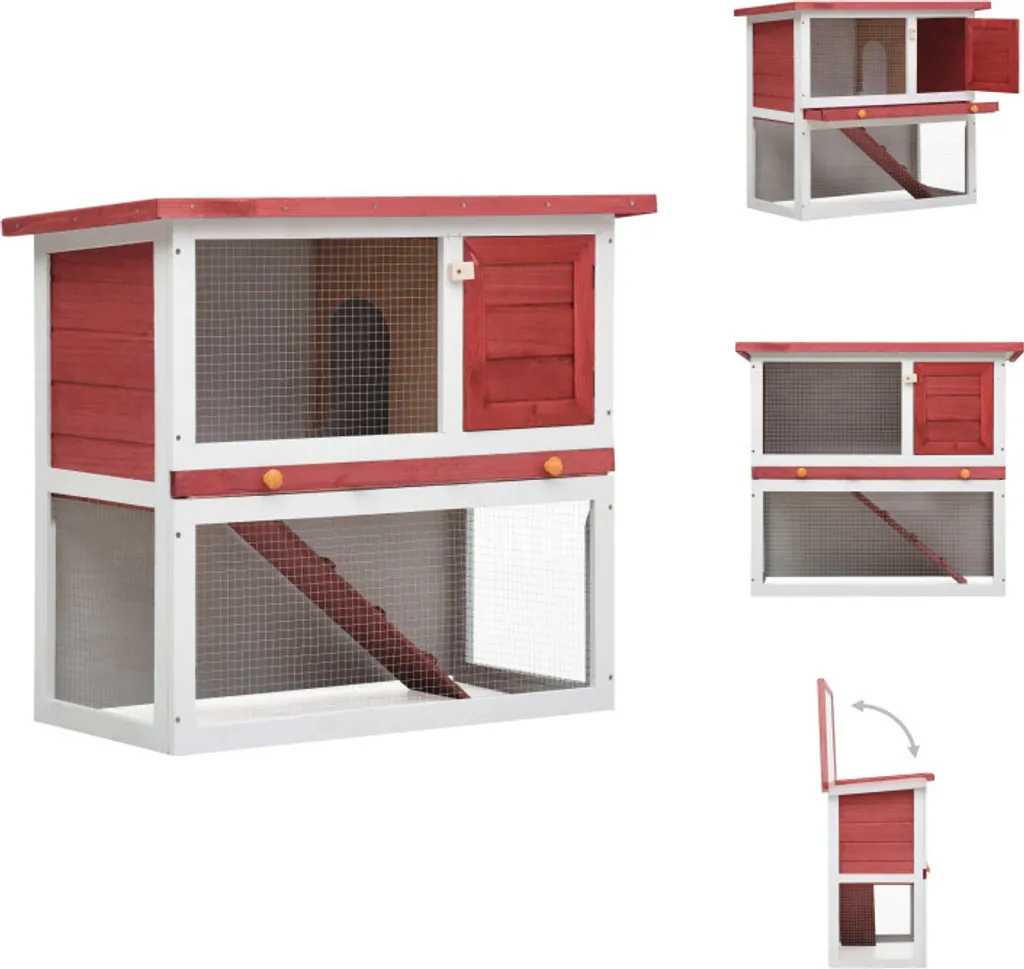 vidaXL Conigliera Legno Rosso per Conigli e Piccoli Animali da Giardino