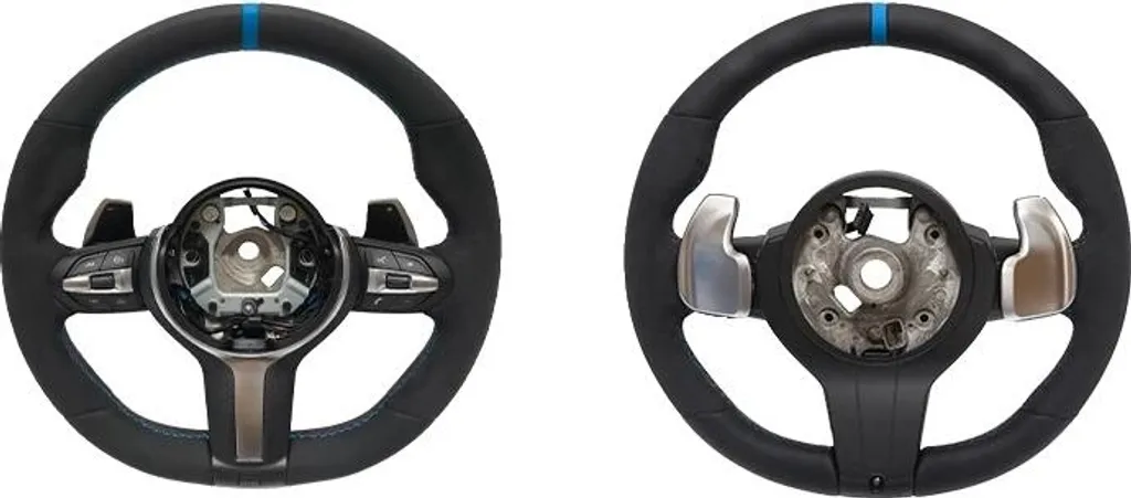 Volant sport en cuir avec bandes bleues type M5 pour tuning auto