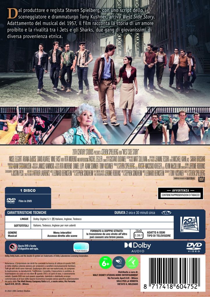 Walt Disney Pictures West Side Story, Film, DVD, Deutsch, Englisch, Italienisch, Musical, Deutsch, Englisch, Italienisch, 2.39:1