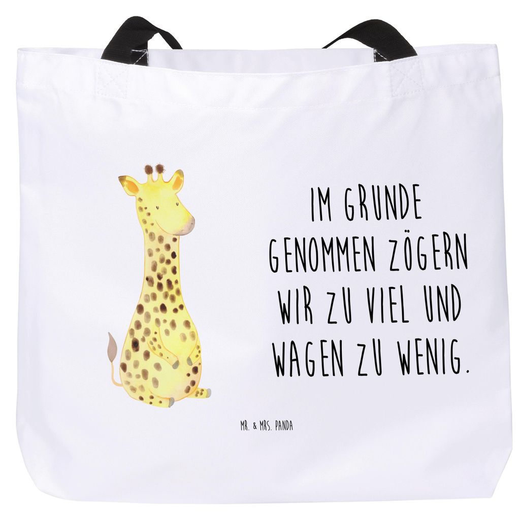 Mr. & Mrs. Panda Reisetasche Giraffe Zufrieden - Weiß - Geschenk, Schultasche, Afrika, Tasche, Stoffbeutel, Tote Bag, Glück, Abenteuer, Strandtasche