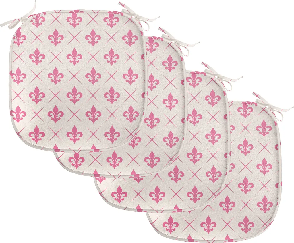 ABAKUHAUS Fleur De Lis Imbottitura per sedie da sala da pranzo, fiore di giglio rosa, cuscino decorativo impermeabile con cinturini per sedie da cucina, 40 cm x 40 cm - confezione da 4, rosa crema