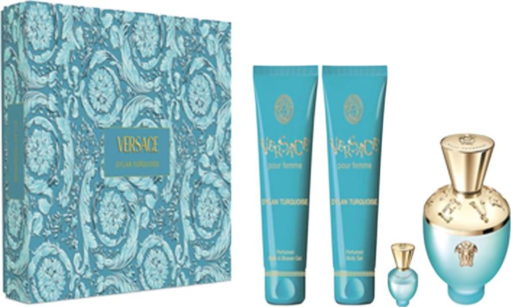 Versace Dylan Turquoise Pour Femme Set Eau de Toilette, 100 ml + Körpergel, 100 ml + Duschgel, 100 ml + Eau de Toilette Miniatur, 5 ml