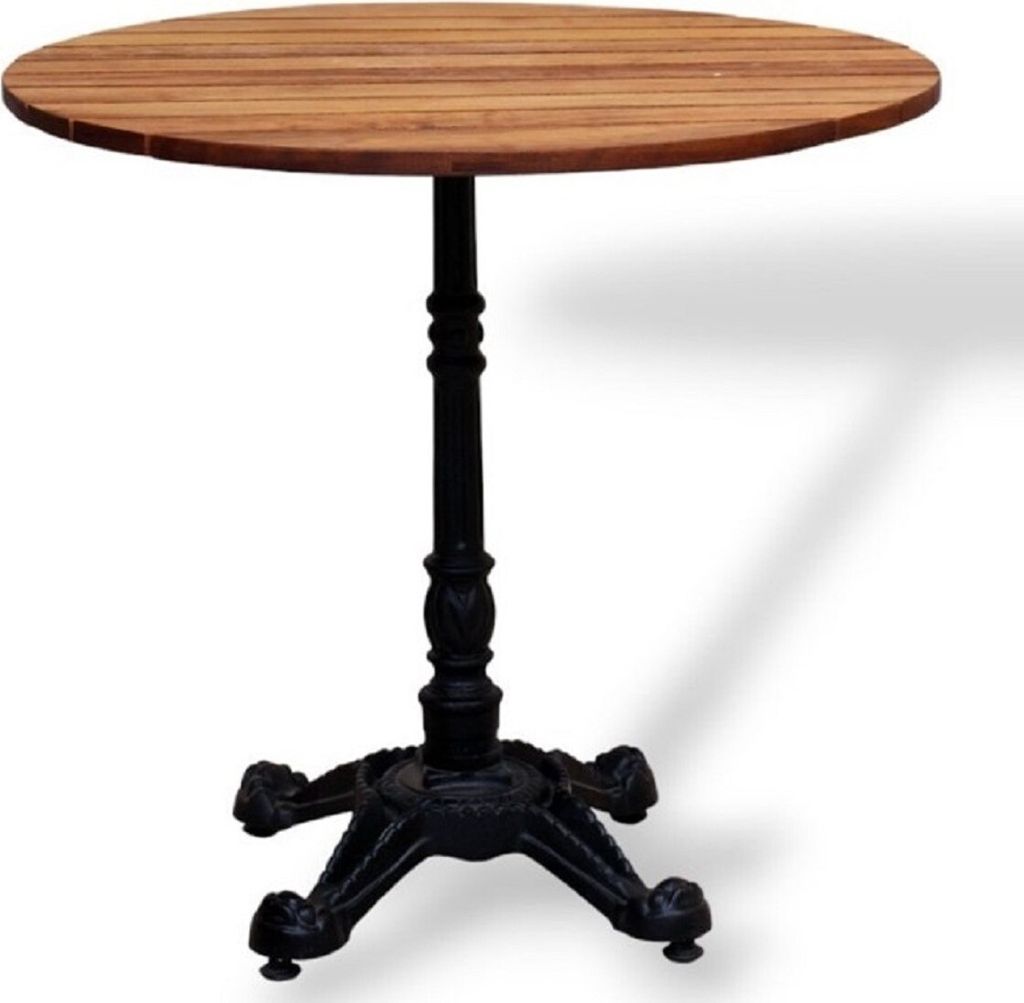 Casa Padrino Industrie Stil Garten Esstisch Dunkelbraun / Schwarz 70 x H. 76 cm - Rund Gartentisch mit Massivholz Tischplatte - Industrie Stil Gast...