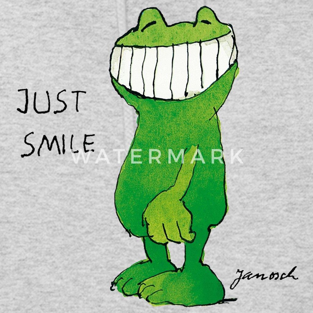 Spreadshirt Janosch Günter Kastenfrosch Just Smile Damen Hoodie, XL, Hellgrau meliert