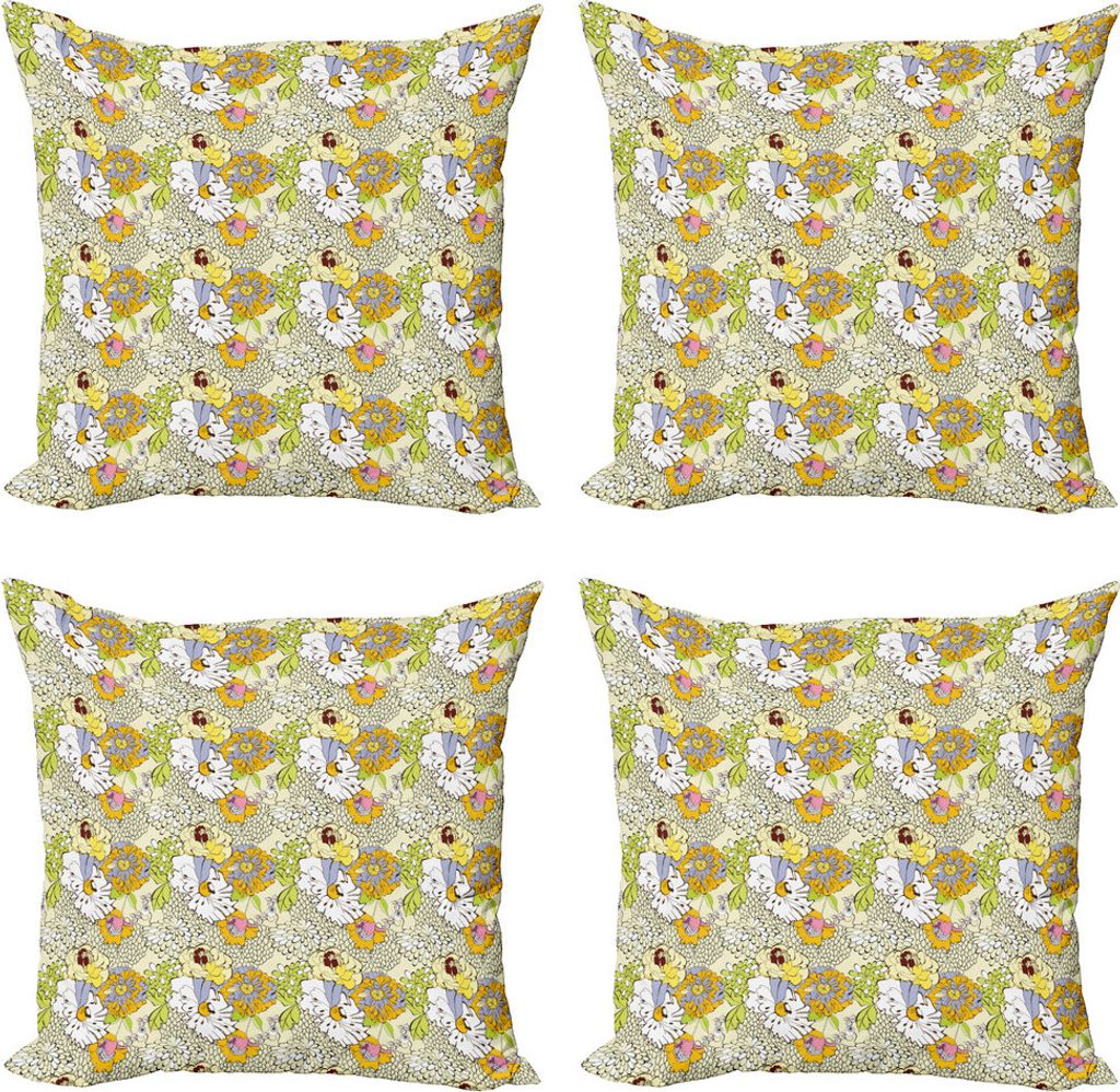 ABAKUHAUS Blumen Kissenbezug Set (4 Stück), Frühlings- und Sommerblumen, Moderner Doppelseitiger Digitaldruck, 45 cm x 45 cm, Mehrfarbig