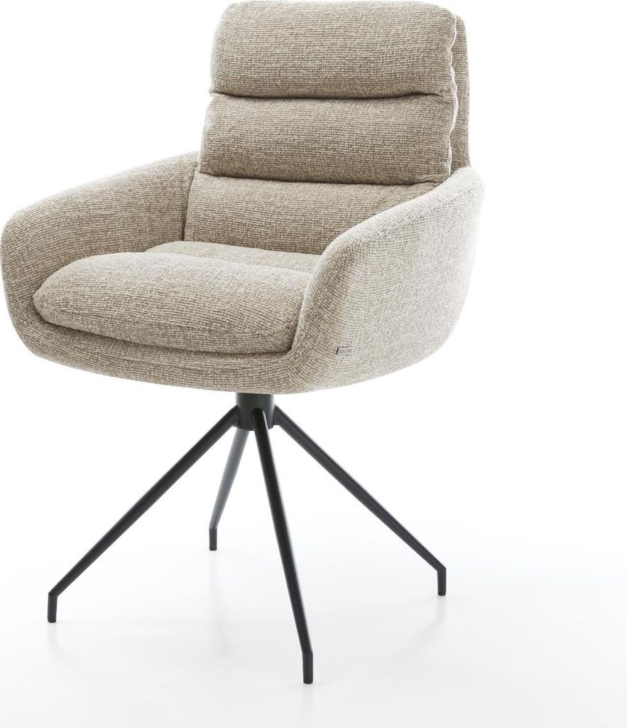 DELIFE Esszimmerstuhl Abelia-Flex mit Armlehnen Webstoff Soft Beige Kreuzgestell konisch Schwarz