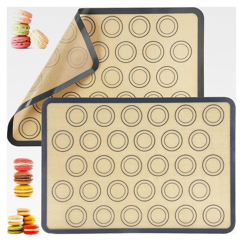 2 Stück Silikon-Backmatte für Macarons, Kekse, Brot, Pizza, Fondant, Antihaft, Rutschfest, Hitzebeständig, Langlebig, Wiederverwendbar, Spülmas...