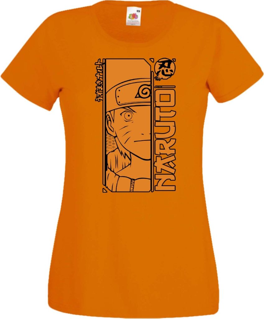 Damen T-Shirt Anime Manga Naruto Uzumaki 02 Naruto Konoha, Lady XS / Orange