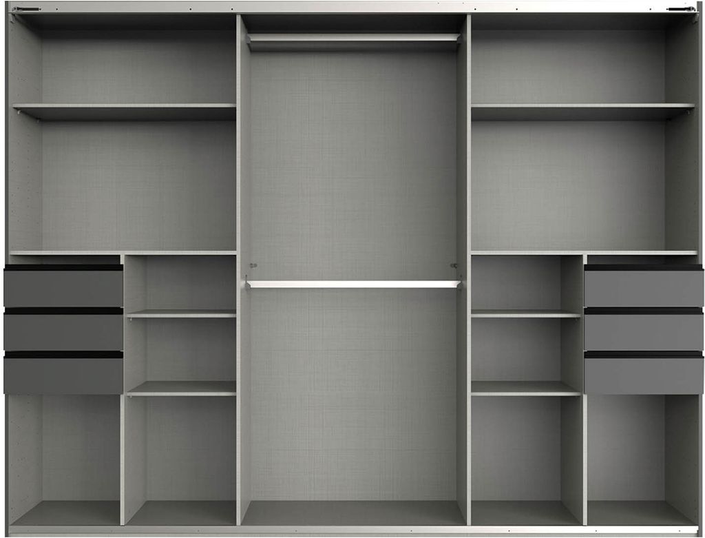 Schwebetürenschrank - 270 x 208 cm - 6 Schubladen - Graphit Produktbild 6