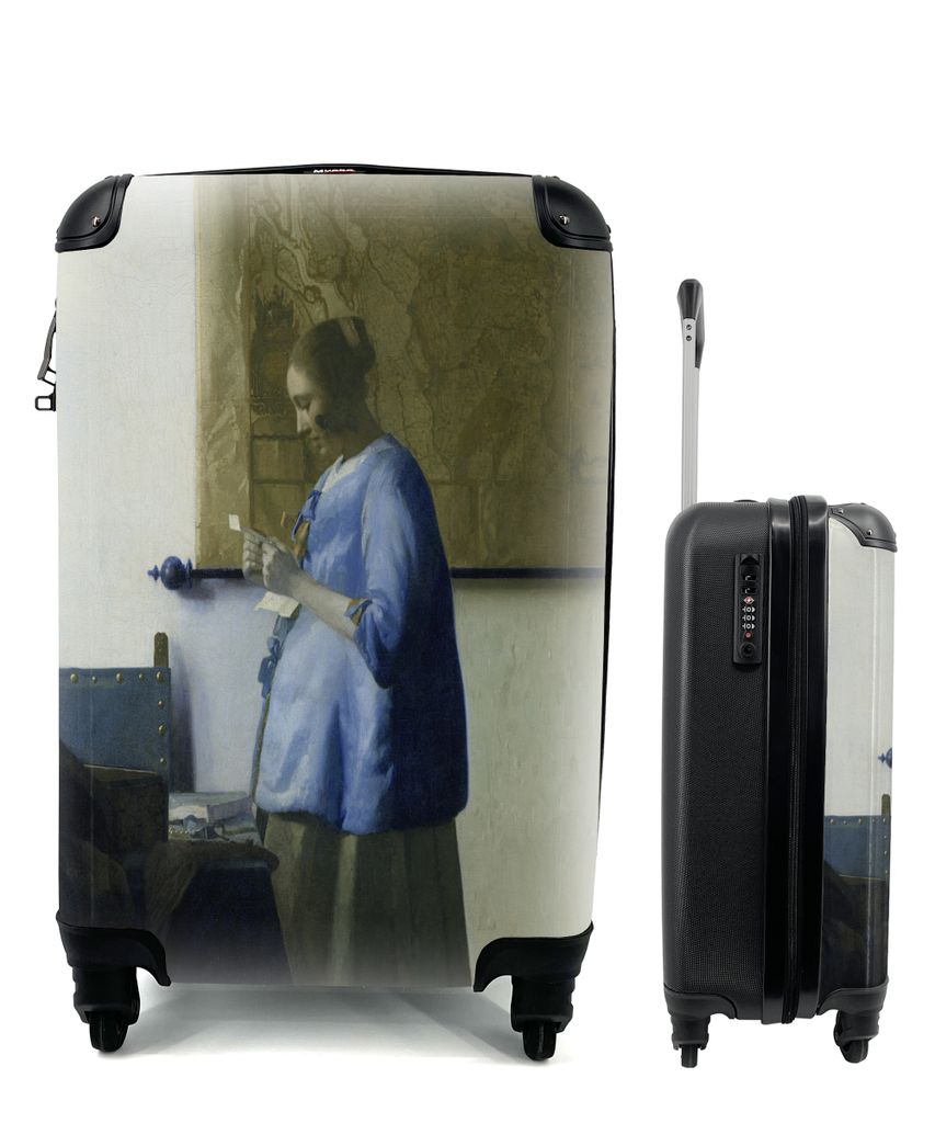 MuchoWow Koffer Handgepäck Trolley Rollkoffer Kleine Reisekoffer mit 4 Rollen - Frau in Blau liest einen Brief - Johannes Vermeer - Cabin Size <...