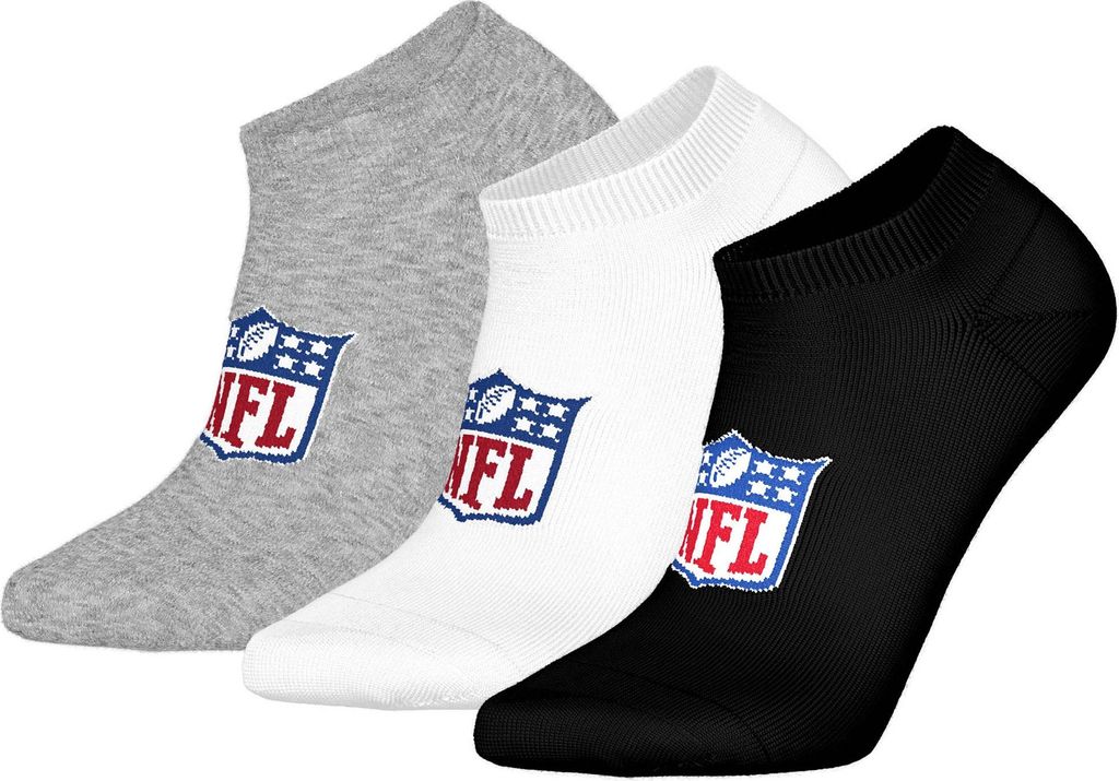 NFL Uni Sneaker-Socken, 3er Pack - NFL Shield 3Pack Sneaker Socks, Logo, Baumwollmischung Weiß/Grau/Schwarz 43-46