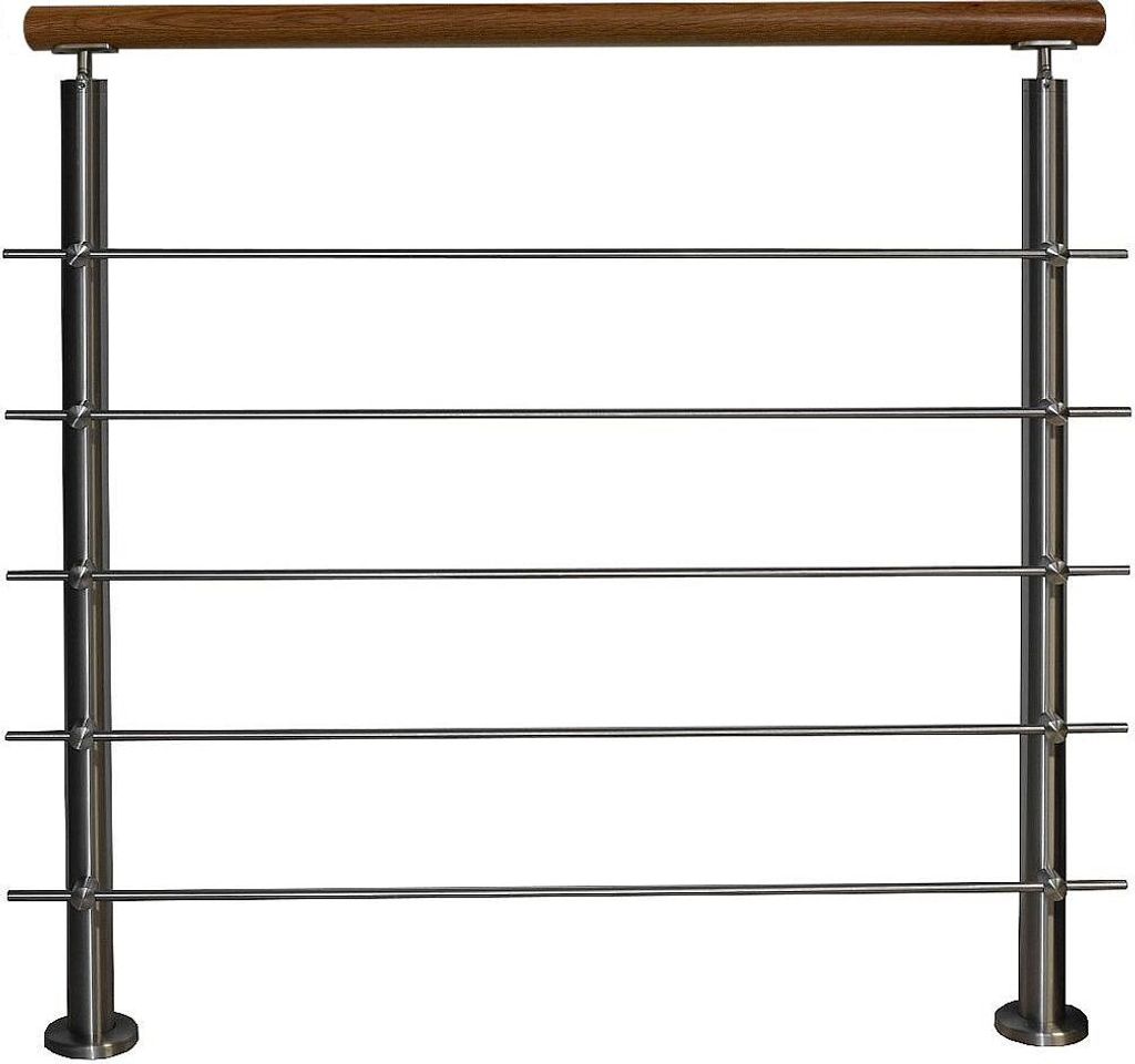 TIBU Edelstahl Geländer Aufmontage mit Eiche Handlauf und waagerechten Streben für Balkon Terrasse Treppe mit 5 Streben 3,0 m mit 4 Pfosten