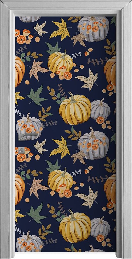 Tür Selbstklebende 90x210 cm Türfolie Türtapete Klebefolie - Herbst Orange Kürbisse