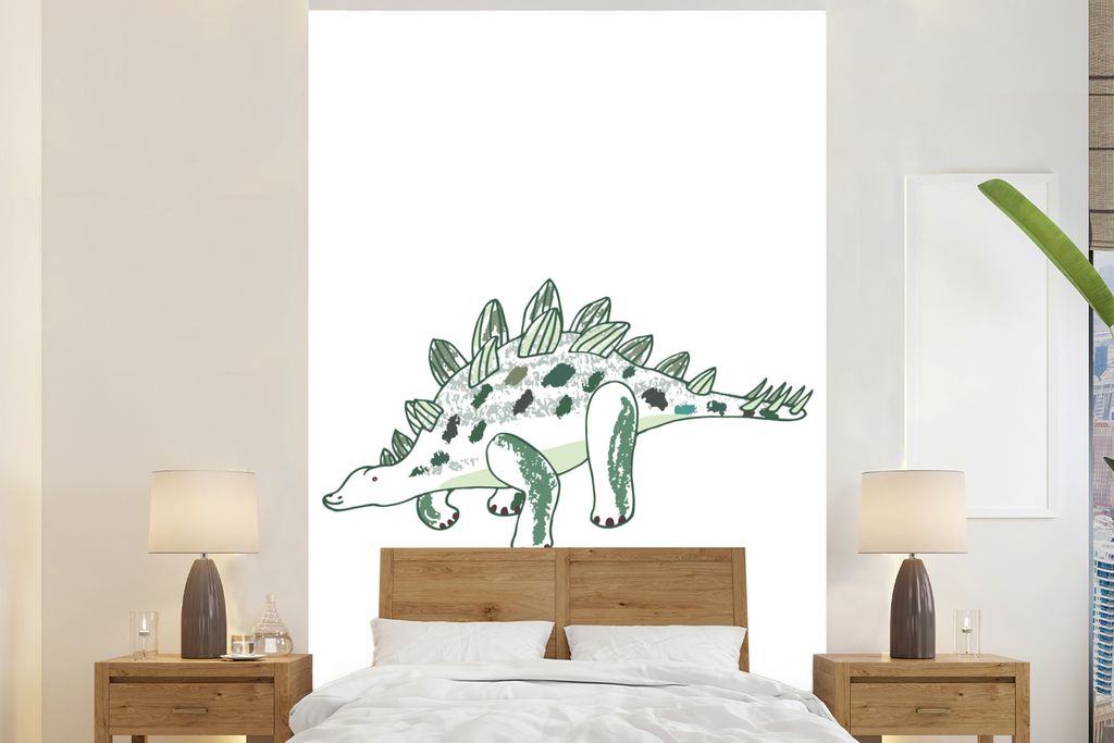 MuchoWow Fototapete für Wohnzimmer oder Schlafzimmer Wandtapete Vinyl Motivtapete Kinderzimmer - Dinosaurier - Stegosaurus - Jungen - Mädchen -...