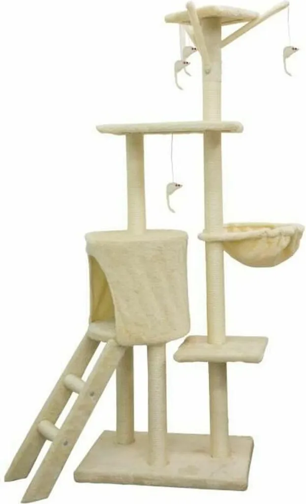 Grand griffoir arbre à chat beige multi-plateformes de 138 cm
