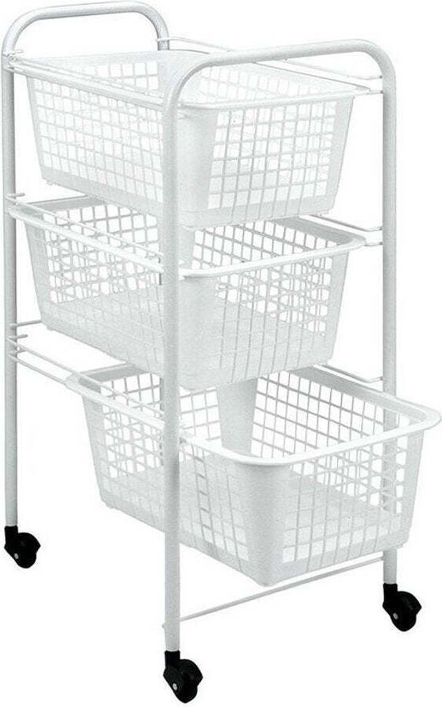 Metaltex Opbergrek met Wielen + 3 Manden 30x38x68 cm Wit Produktbild 