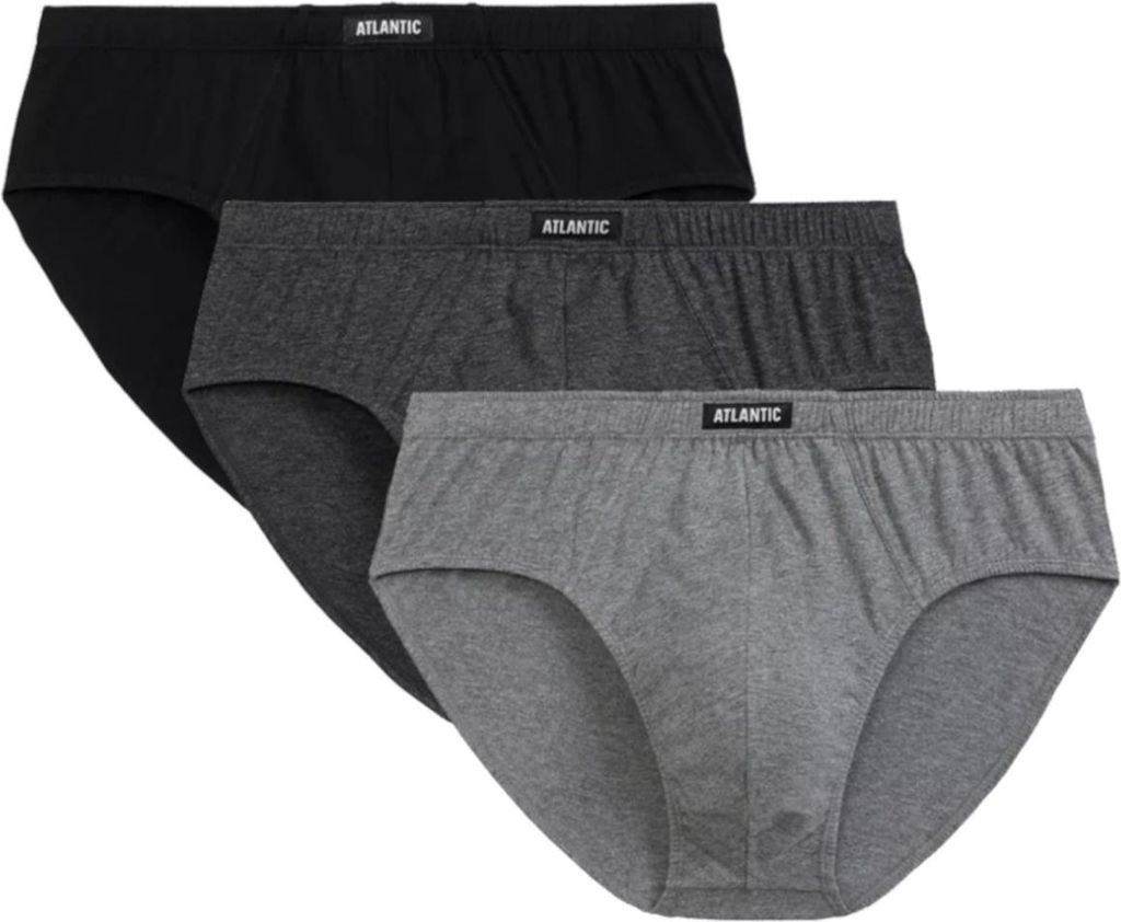 Atlantic Herren Slipy Classic Set - Bequeme Baumwollunterwäsche, Atmungsaktiv, 3er Pack, Schwarz, Grau, Für Männer L